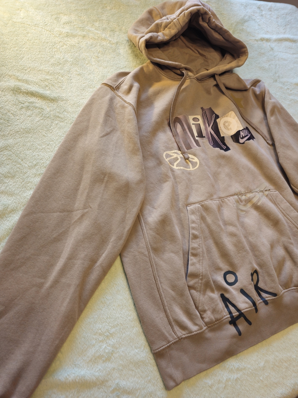 Nike Taupe Mixed-Media Logo Hoodie - Picture 2 of 9